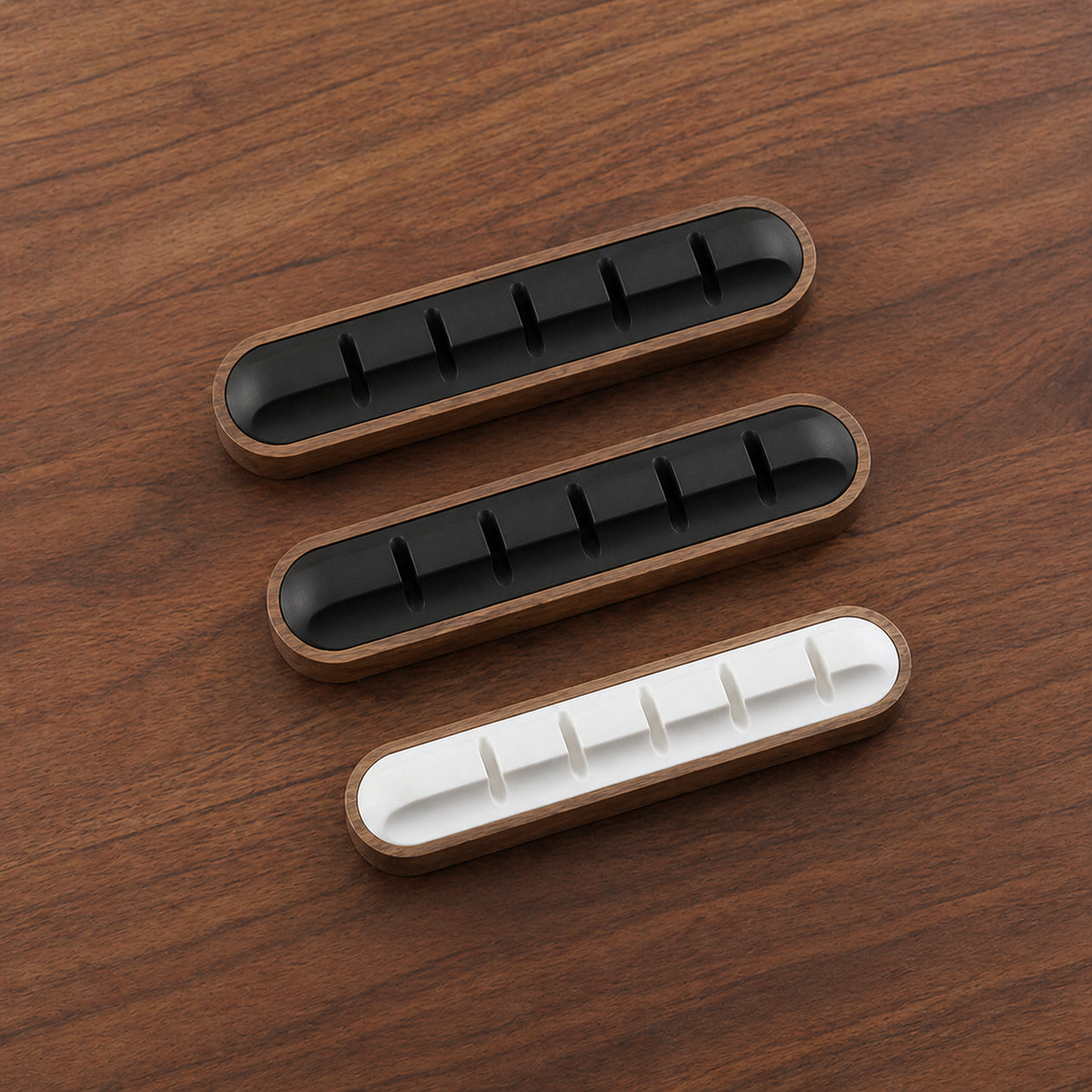 NORVEN cable management bar with black and white insert options for clean desks