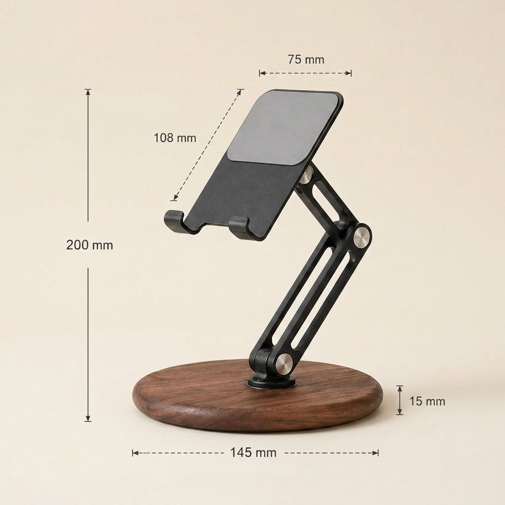 NORVEN walnut phone and tablet stand for a calm organized workspace