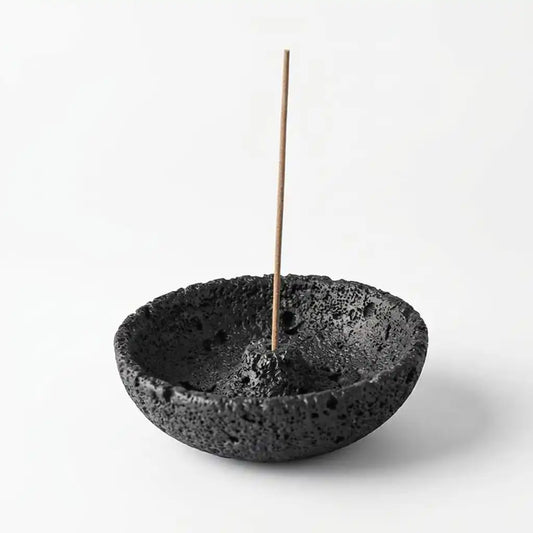 NORVEN charcoal black wabi sabi incense holder with textured stone look