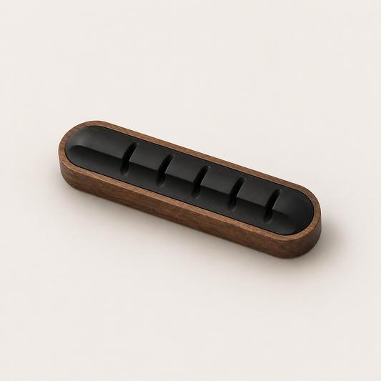 NORVEN walnut cable management bar for a clean minimalist desk setup