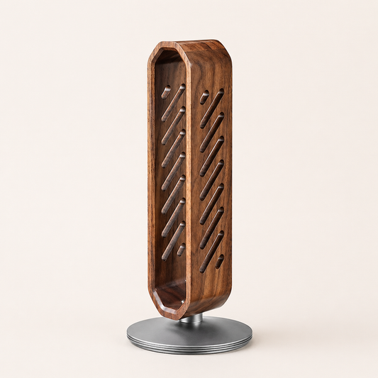 NORVEN walnut headphone stand with rotating base for a clean minimalist desk